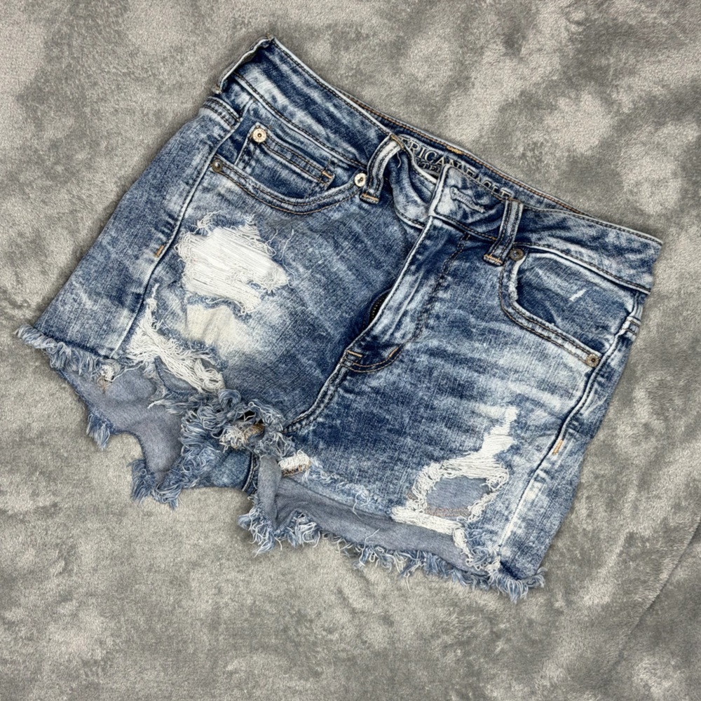 American Eagle Outfitters Hi-Rise Blue Distressed Jean Shorts